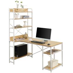 Picture of Benzara BM261333 Computer Desk with 5 Tier Bookcase & Metal Frame&#44; White & Brown