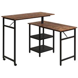 Picture of Benzara BM261417 Rotatable Computer Desk with 2 Tier Shelves & Casters&#44; Brown & Black