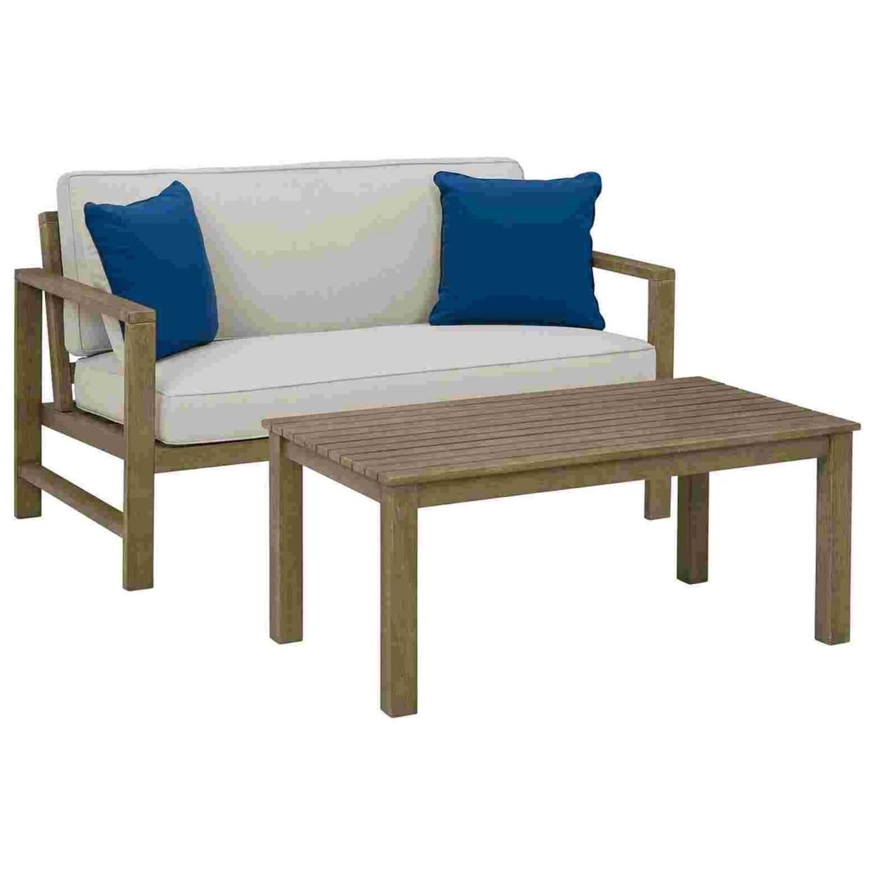 Picture of Benjara BM262980 2 Piece Outdoor Loveseat & Table with Fabric Cushions&#44; Brown