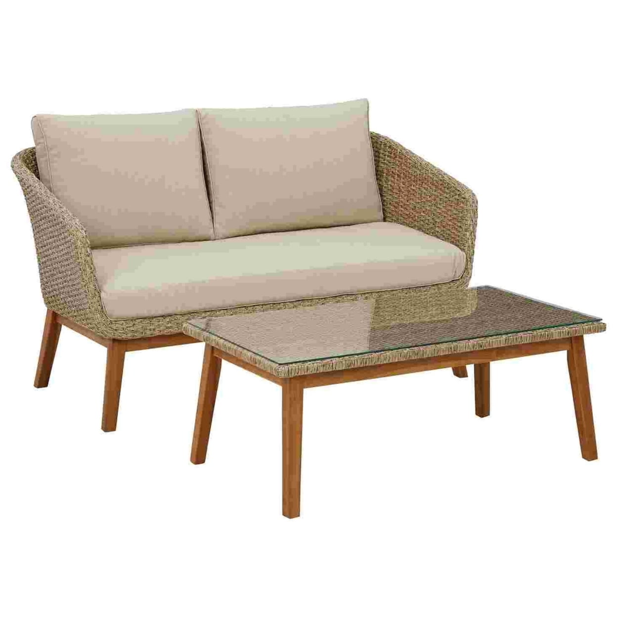 Picture of Benjara BM262982 2 Piece Outdoor Loveseat & Table with Resin Wicker Wrapping&#44; Brown