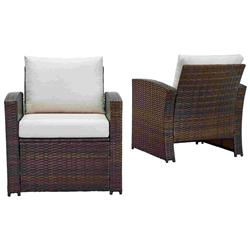 Picture of Benjara BM262984 Lounge Chair with Wicker & Loose Cushions&#44; Brown - Set of 2