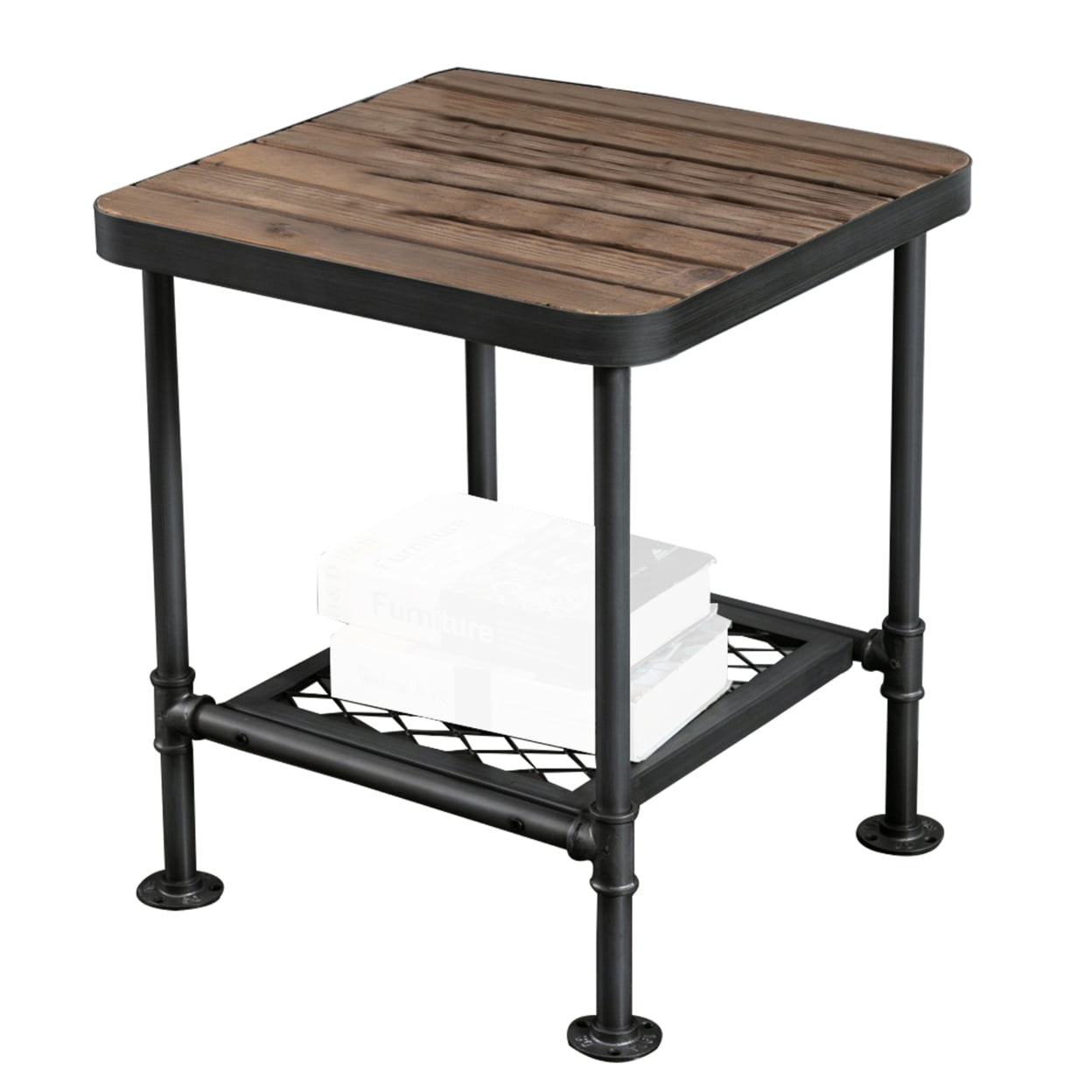 Picture of Benzara BM261506 End Table with Plank Top & Mesh Shelf&#44; Brown & Gray