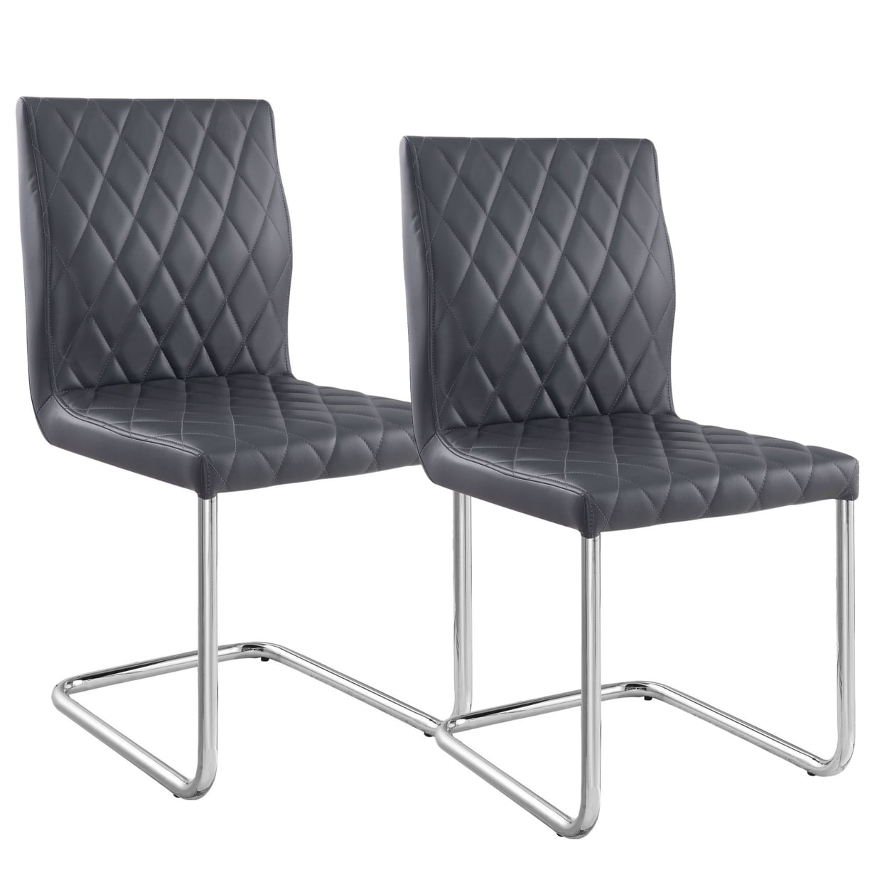Picture of Benzara BM252367 Metal Side Chair with Faux Leather Seat & Back&#44; Gray & Silver - Set of 2