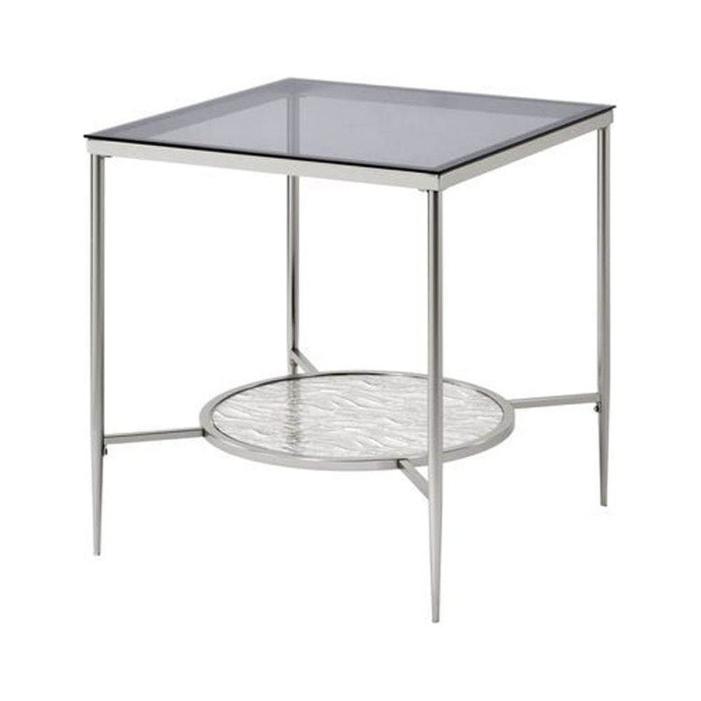 Picture of Benzara BM262119 End Table with Textured Round Shelf&#44; Silver