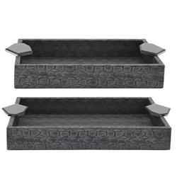 Picture of Benjara BM263857 Tray with Leatherette Upholstery & Textured Pattern&#44; Gray - Set of 2