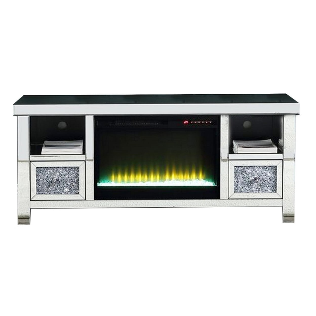 Picture of Benjara BM266431 TV Stand with Fireplace & Faux Diamonds&#44; Silver & Black