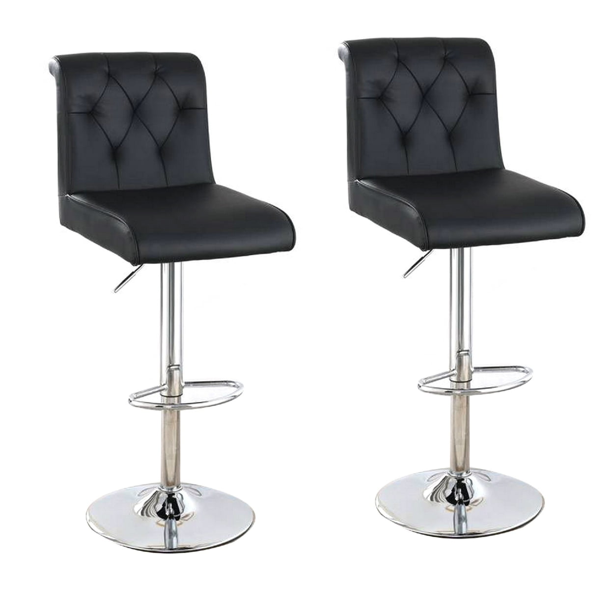 Picture of Benjara BM266470 Adjustable Barstool with Rolled Button Tufted Back, Black - Set of 2