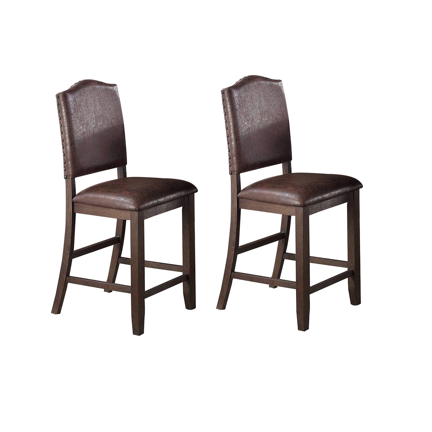 Picture of Benjara BM266495 Counter Height Chair with Leatherette Seat & Rivets&#44; Brown - Set of 2