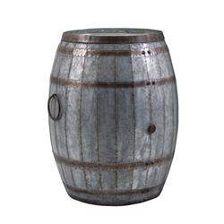 Picture of Benjara BM82436 Drum Shape Metal Wine Storage Table with Removable Lid&#44; Rustic Brown & Gray