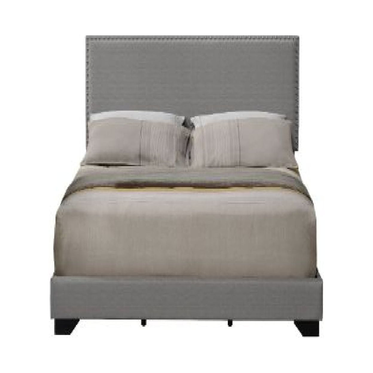 BM266522 Queen Size Bed with Fabric Upholstery & Nailhead Accent, Gray -  Benzara