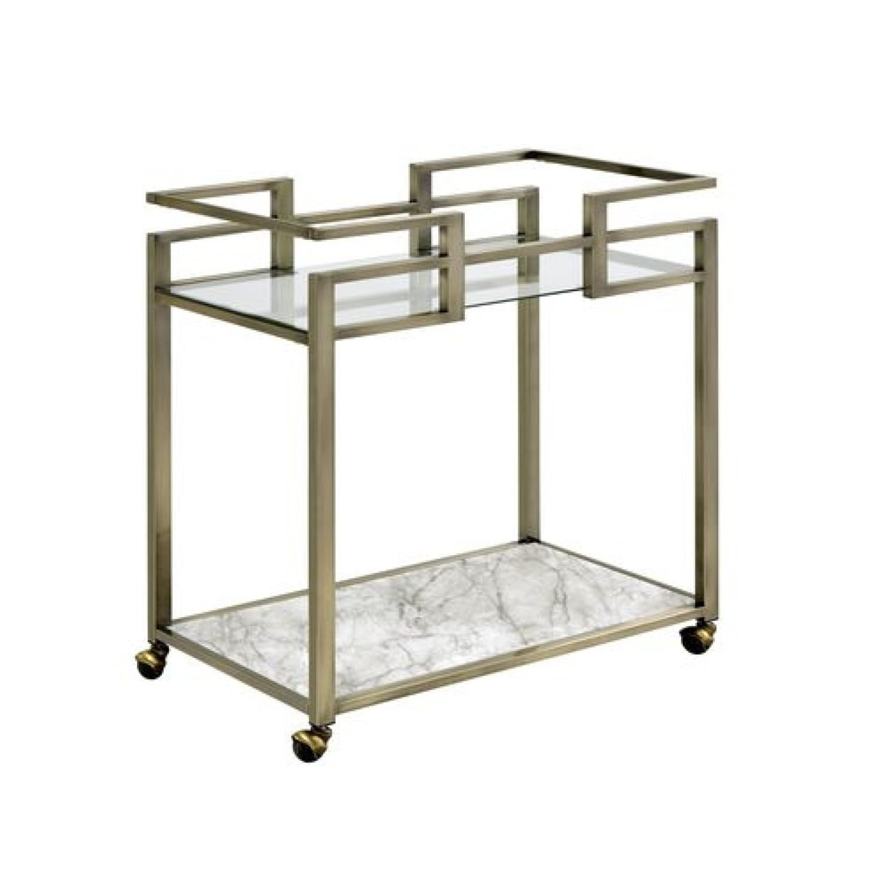 Picture of Benzara BM269069 2 Tier Serving Cart with Faux Marble & Metal Frame&#44; Silver