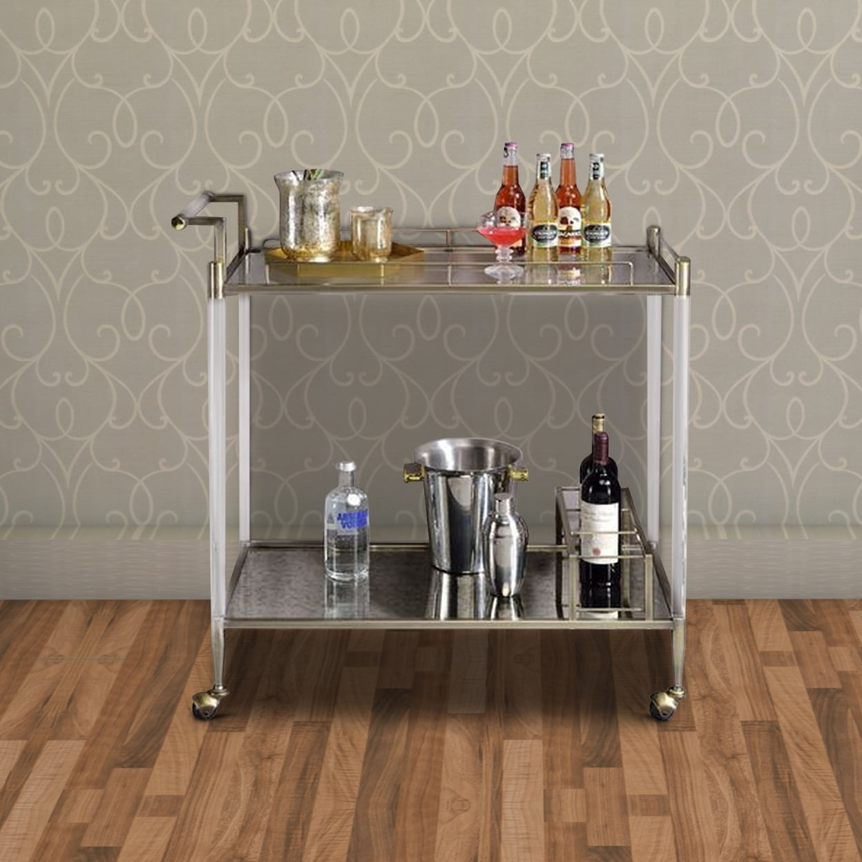 Picture of Benzara BM269070 2 Tier Serving Cart with Acrylic & Metal Frame&#44; Brass