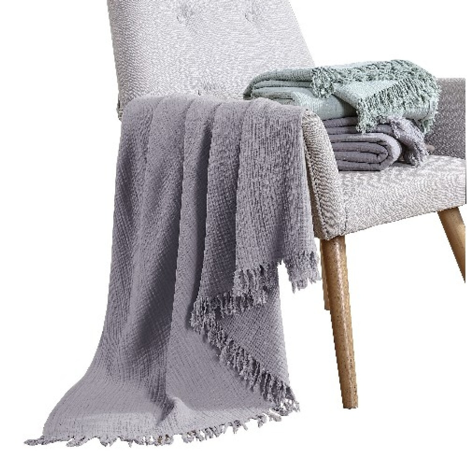 Picture of Benzara BM269171 50 x 60 in. Veria Reversible Cotton Throw with Fringes&#44; Gray