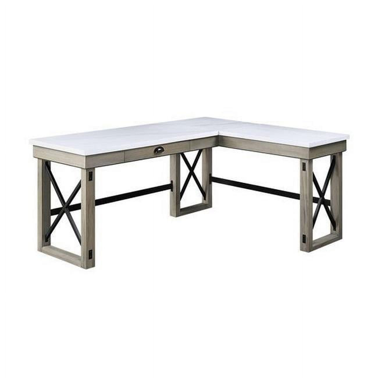 Picture of Benjara BM269056 L Shaped Writing Desk with Marble Lift Top & Sled Base&#44; Gray & White