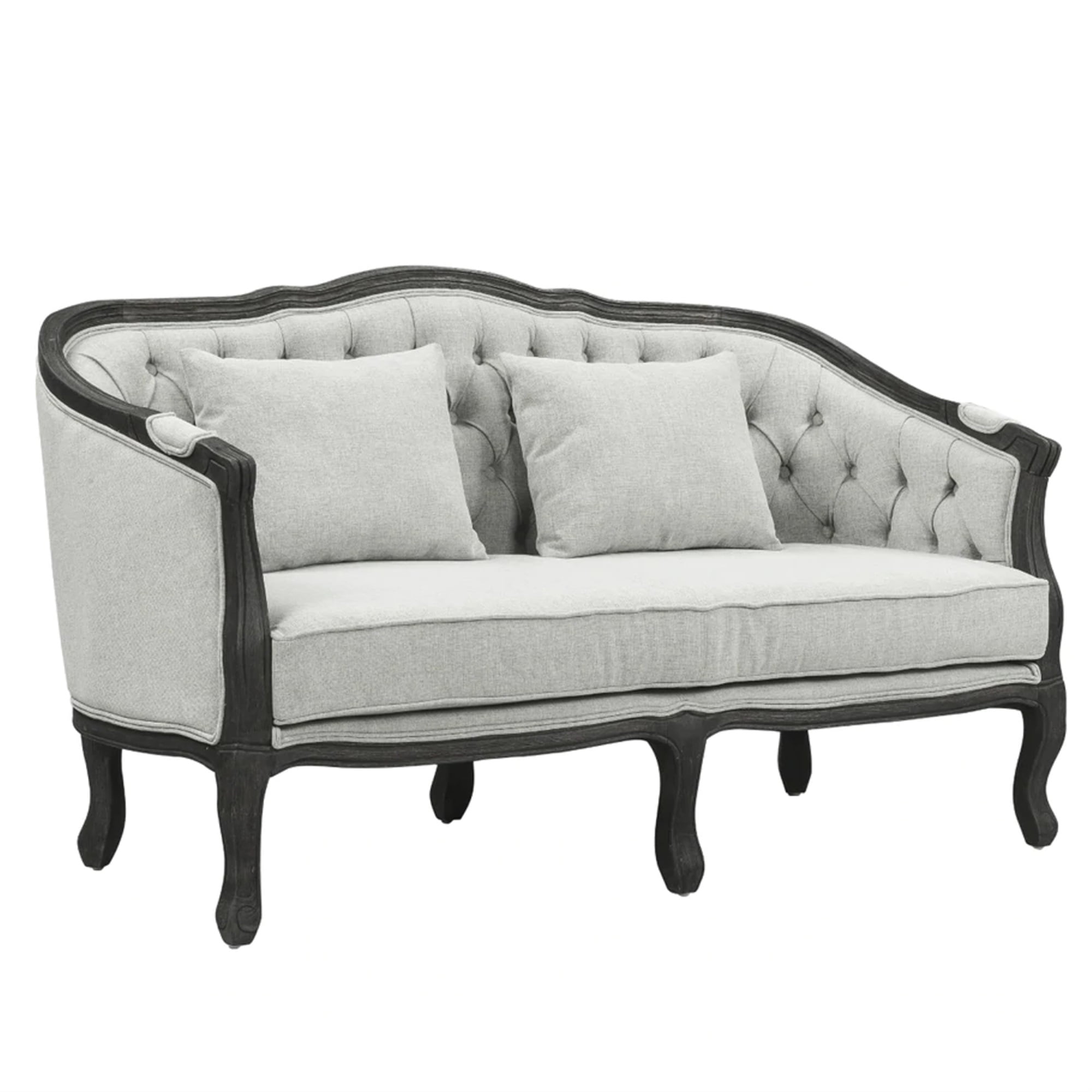 BM276240 64 in. Cam Classic Loveseat Sofa - Button Tufted Fabric, Cabriole, Gray & Brown -  Benjara