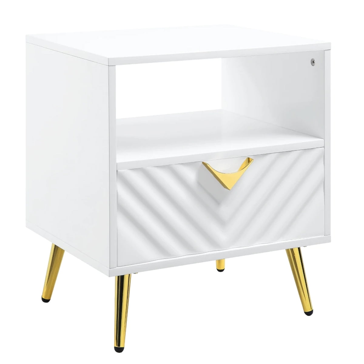 BM276250 22 in. Tyra Wood End Table with Open Space - Wave Pattern, White & Gold -  Benjara