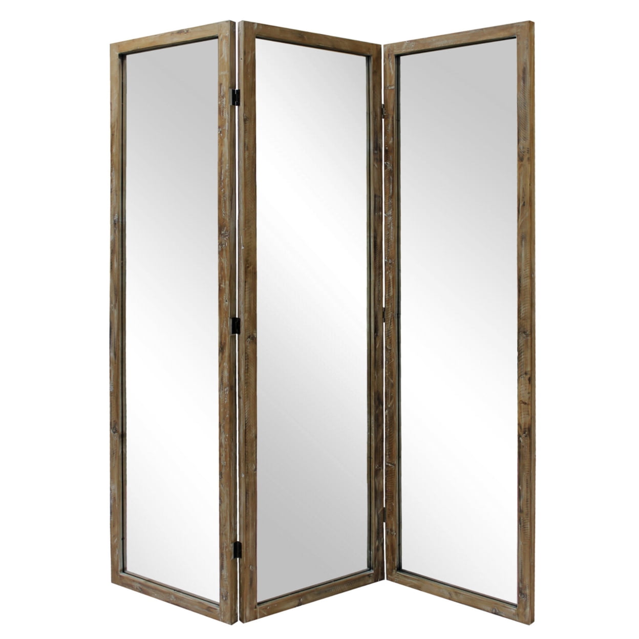 Picture of Benjara BM276717 70 in. 3 Panel Mirror Room Divider - Wood Frame, Distressed Brown