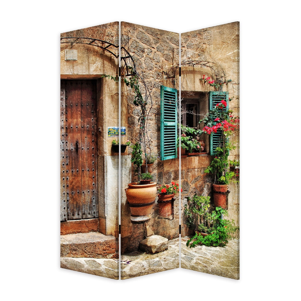 Picture of Benjara BM276725 72 in. 3 Panel Canvas Room Divider - Streets - Flowers - Plants, Multi Color