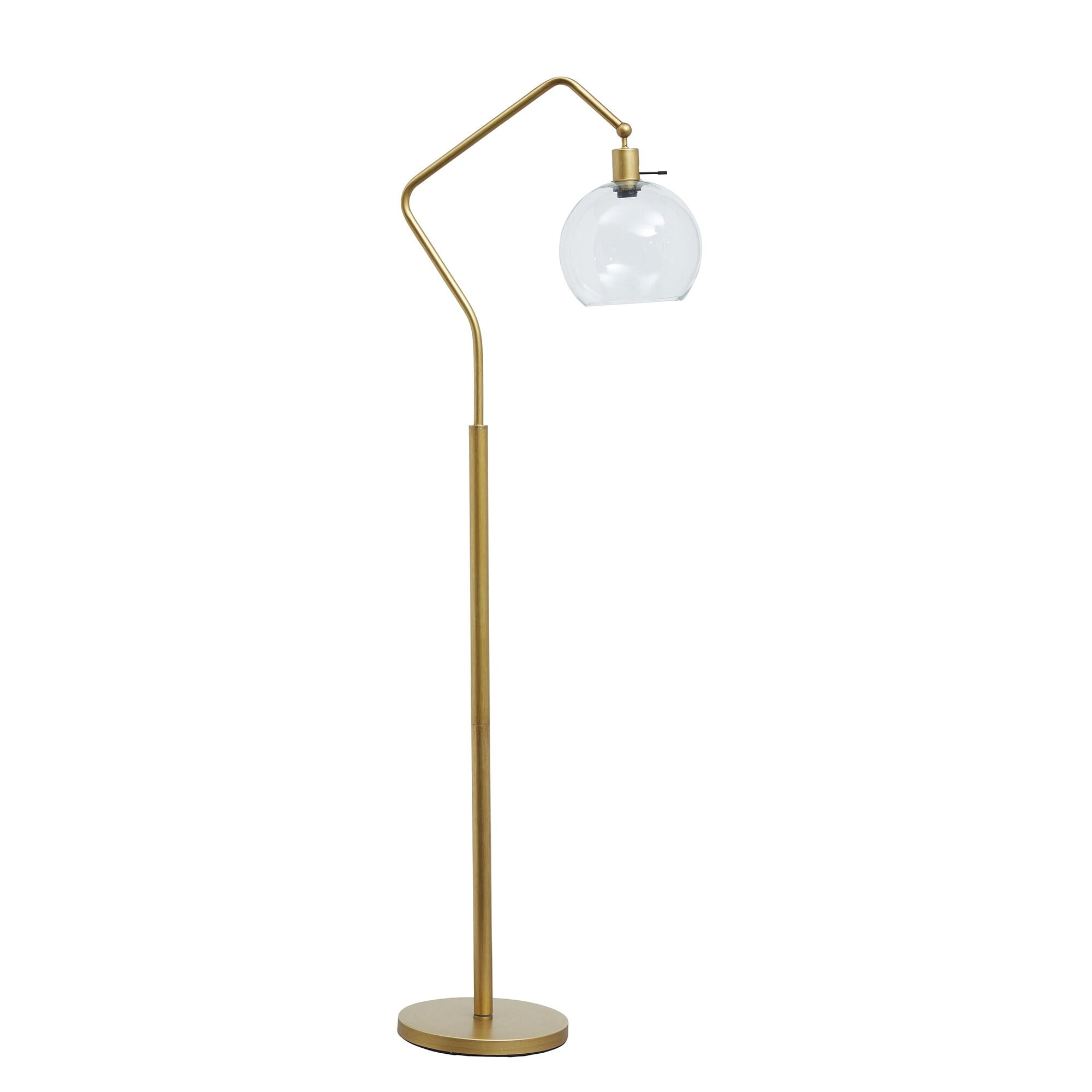 Picture of Benjara BM215058 Glass Shade Tilted Metal Frame Floor Lamp&#44; Antique Gold & Clear