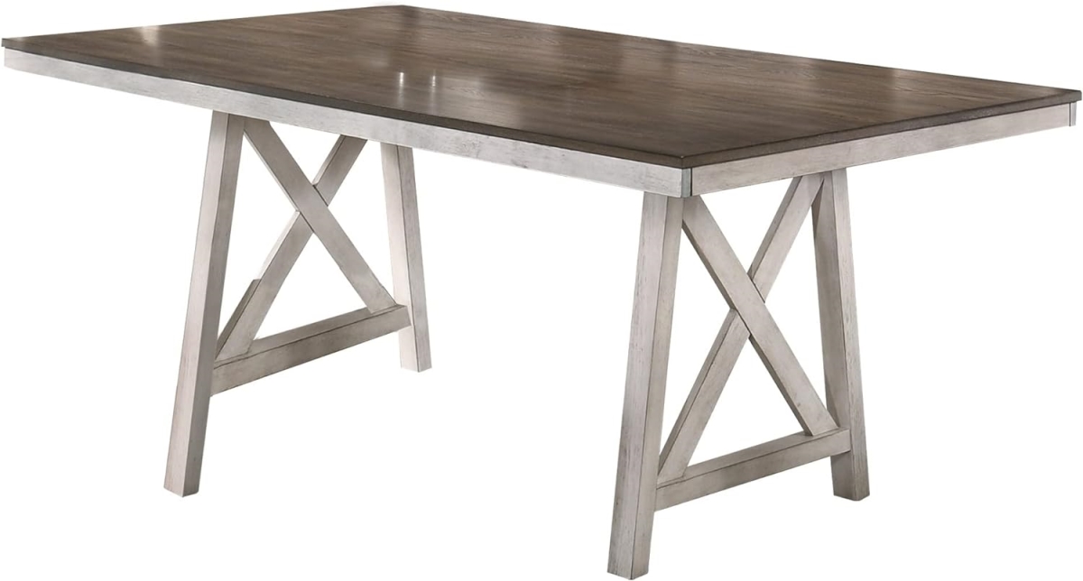 Picture of Benjara BM220429 Wooden Counter Height Table with X-Shaped Base&#44; Antique White & Brown