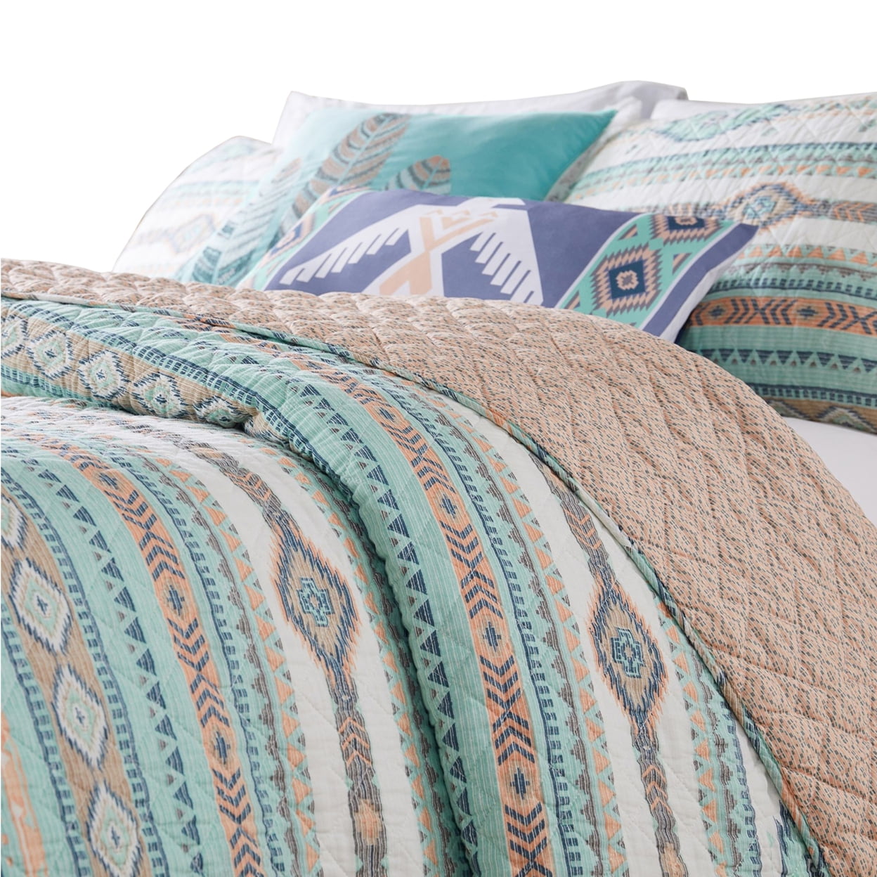 Picture of Benjara BM245665 Full & Queen Size Quilt Set with Geometric Pattern&#44; Blue - 3 Piece