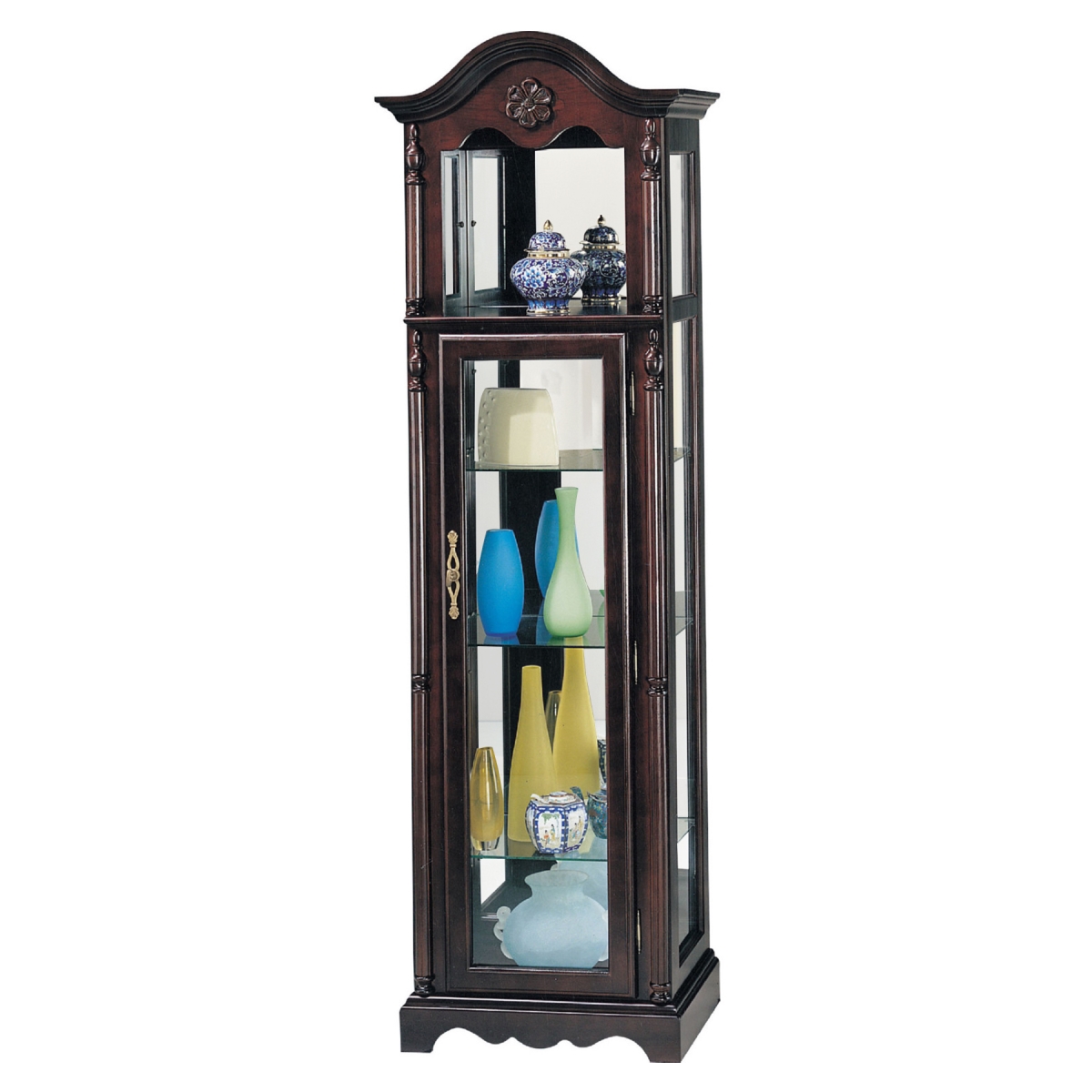 Picture of Benjara BM280252 72 in. Glass Curio Wood Console Cabinet with 4 Shelves&#44; Cherry Brown