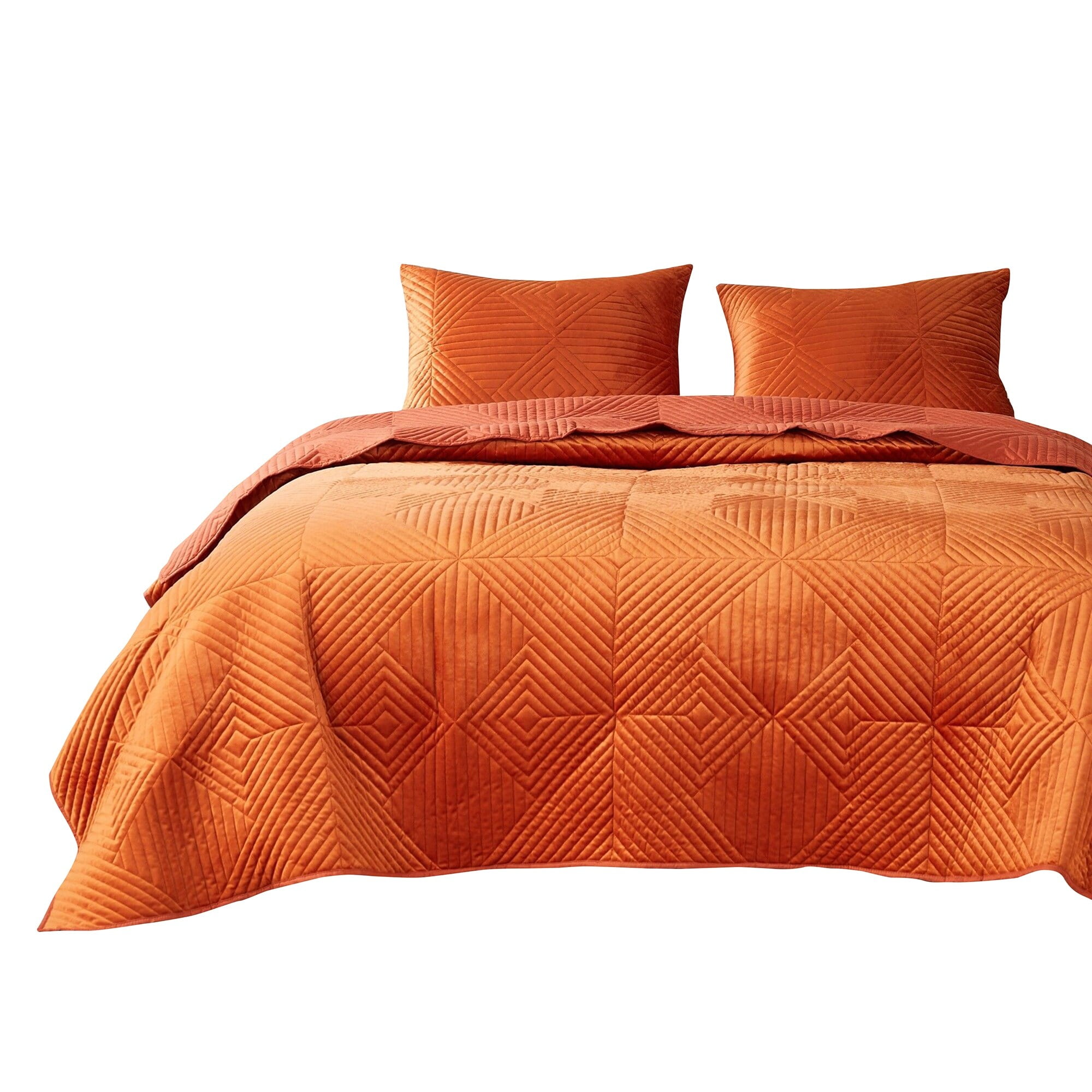 Picture of Benjara BM280411 Ahab Velvet Quilt Set - Diamond Quilting Design&#44; Orange - Twin Size - 2 Piece