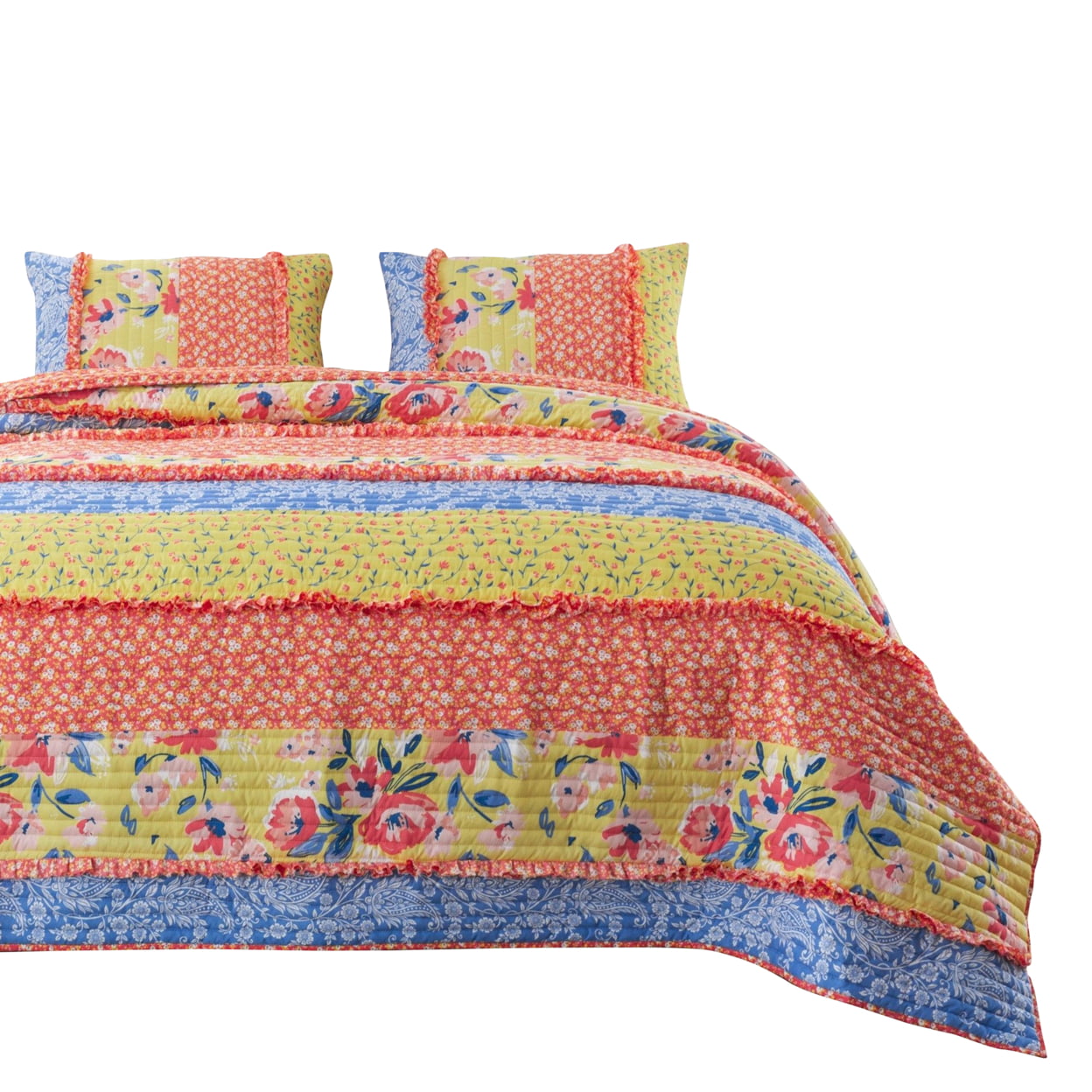 Picture of Benjara BM280444 Lio Microfiber Quilt Set - Bohemian Floral Pattern&#44; Multicolor - Twin Size - 2 Piece