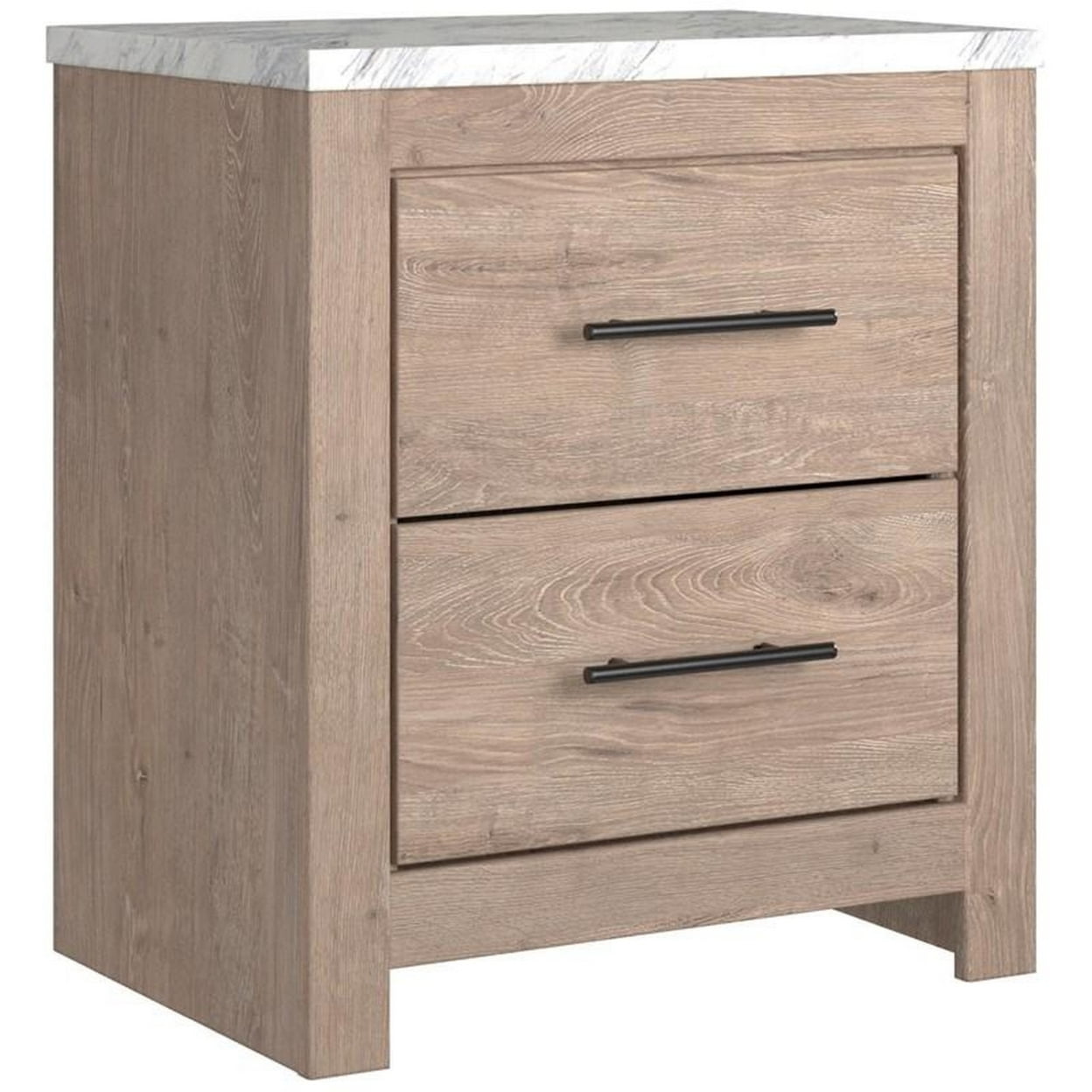 BM283310 25 in. Finley Rustic Wood Nightstand - 2 Drawer, Marble Top, Gray & White -  Benjara