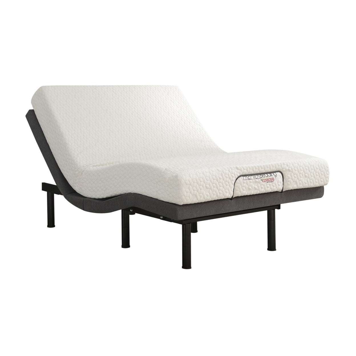 BM283026 Tao Adjustable Bed Base - Ergonomic Dual Incline Massager, Bluetooth, Off White & Black - Extra Large Twin -  Benjara