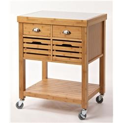 Picture of Boraam 50650 Kenta Bamboo Kitchen Cart with Stainless Steel Top - Natural