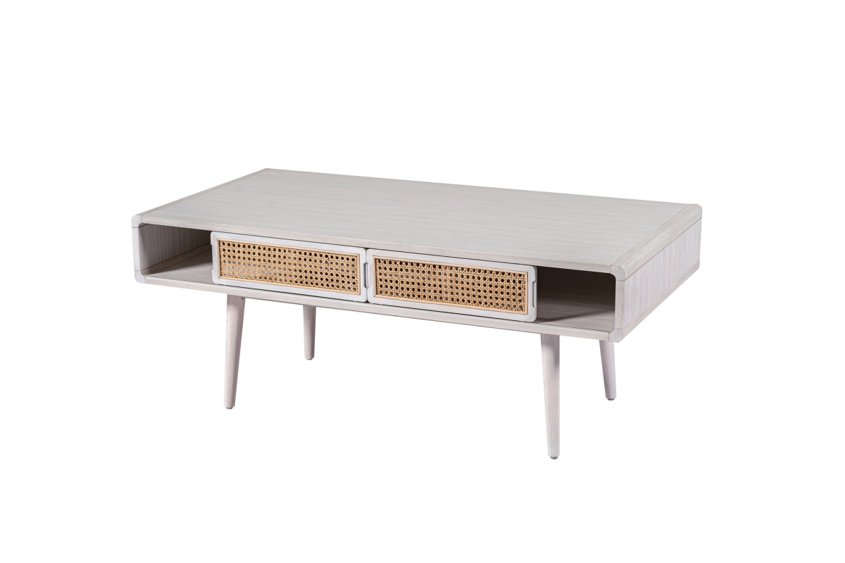 Cambria Coffee Table, Zebrano Whitewash & Natural Cane