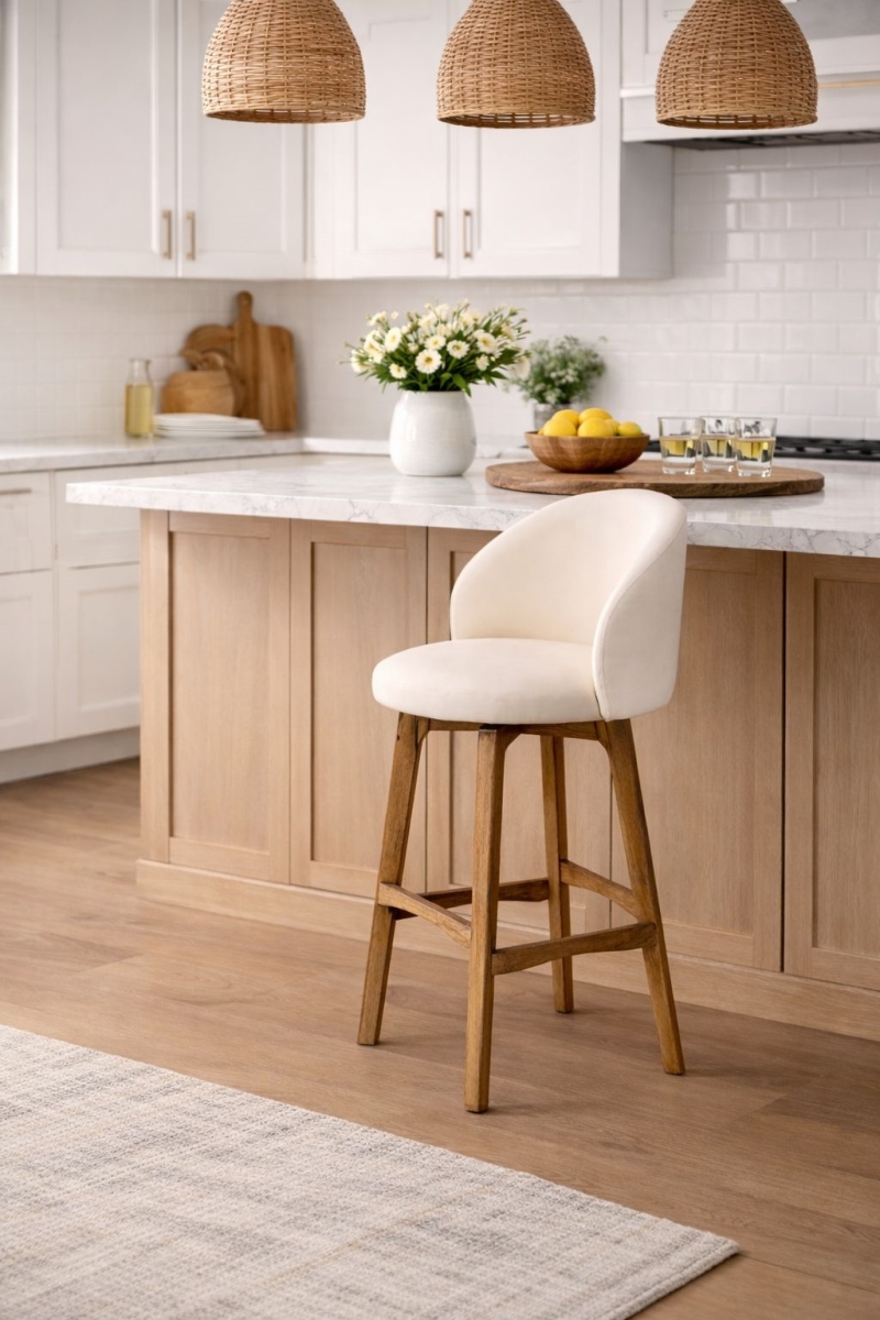91429 Garet Swivel Bar Stool - Rustic Natural Finish