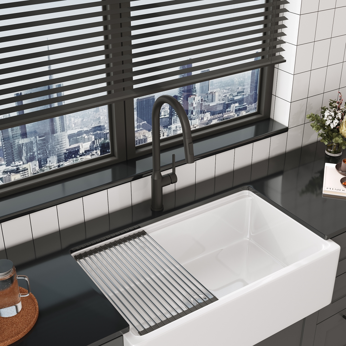 Picture of Bothwa BF-HD1203-MB Bothwa Home Waterfall Modern Bathroom Faucets for Sink 3 Hole 1 Hole Lavatory Vanity Sink Faucet