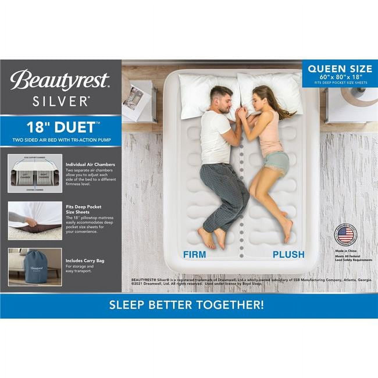 Picture of Boyd Specialty Sleep AMZDT18QN 18 in. Beautyrest Silver Duet Air Mattress with 3 Adjustable Chambers&#44; White & Blue - Queen Size
