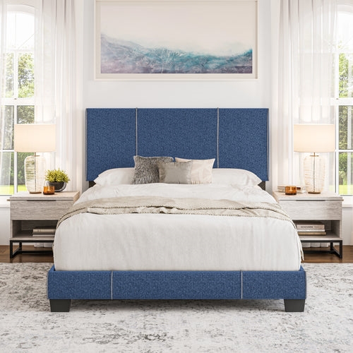Lucena Blue Jean Linen Full Size Upholstered Bed Frame with Headboard