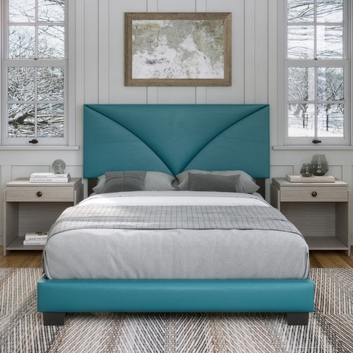 Cornerstone Teal Faux Leather Queen Bed Frame - Elegant Design - Easy Assembly