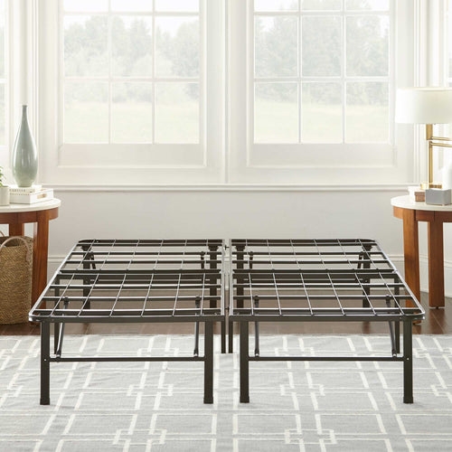 18in. Foldable Metal Platform Bed Frame - Black - Twin - Tool-Free Assembly