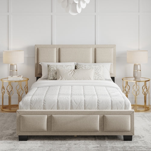 Triptych Linen Upholstered Platform Bed Frame - White - Queen - Durable Design
