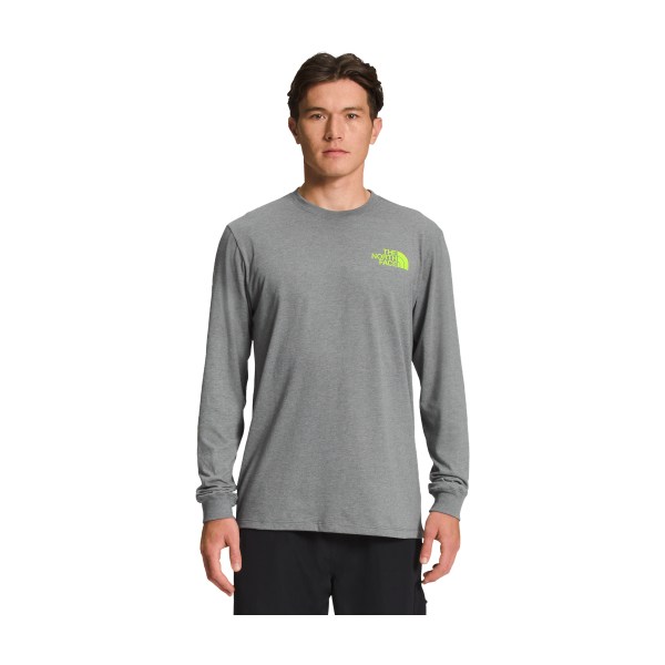 81082378 Hit Graphic Long-Sleeve T-Shirt for Men - TNF Medium Grey Heather & LED Yellow - Small -  The North Face