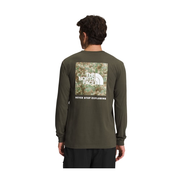 81082358 Box NSE Cotton Long-Sleeve T-Shirt for Men - Taupe Green & Military Olive - Small -  The North Face