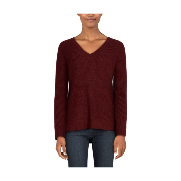 81141144 Ribbed V-Neck Raglan Long-Sleeve Sweater for Ladies - Zinfandel - Large -  Natural Reflections