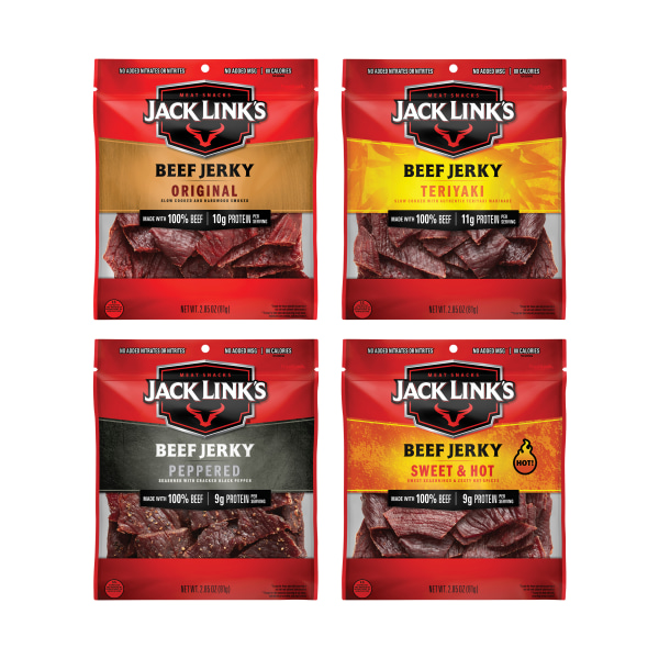 60705694 Original, Teriyaki, Peppered & Sweet Hot Beef Jerky Combo - 2.85 oz - Pack of 4 -  Jack LinkS