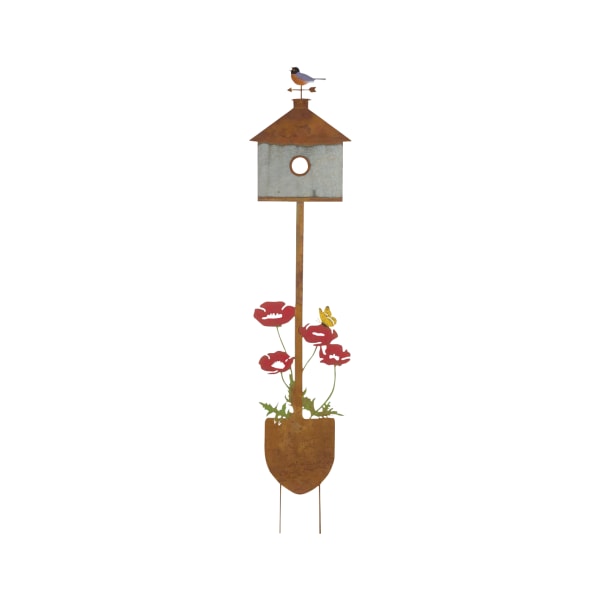 45.5 in.  Rustic Shovel & Birdhouse Garden Stake, Dome - Regal Art & Gift 81456187