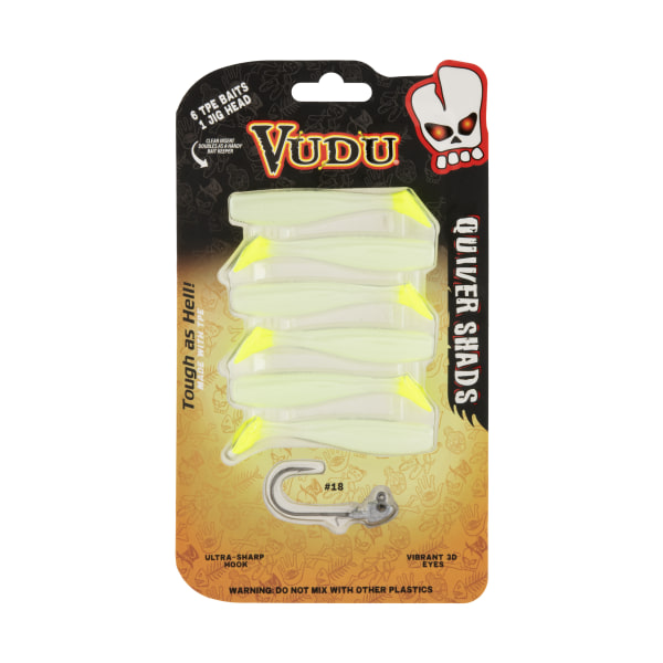 81290585 3 in. Vudu Quiver Shad, Glow & Chartreuse Tail - Pack of 6 -  Bass Pro Shops