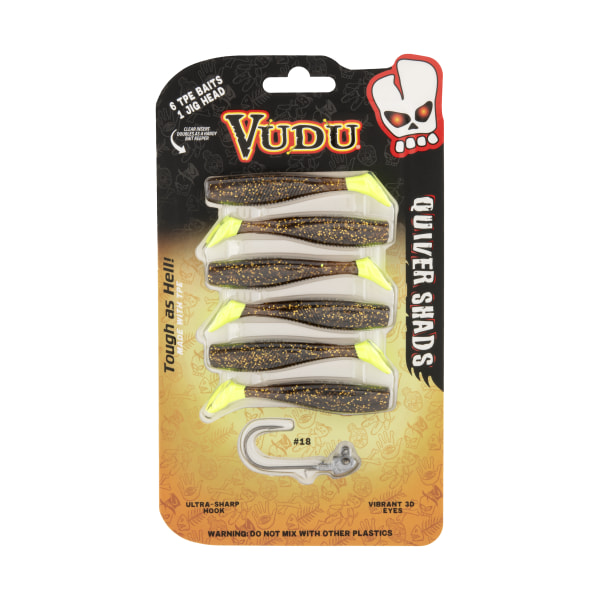 81290582 3 in. Vudu Quiver Shad, Rootbeer & Chartreuse Tail - Pack of 6 -  Bass Pro Shops