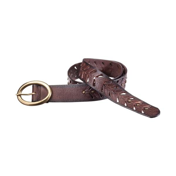 77573244 Studded Cut Out Leather Belt for Ladies - Brown - 2XL -  Natural Reflections