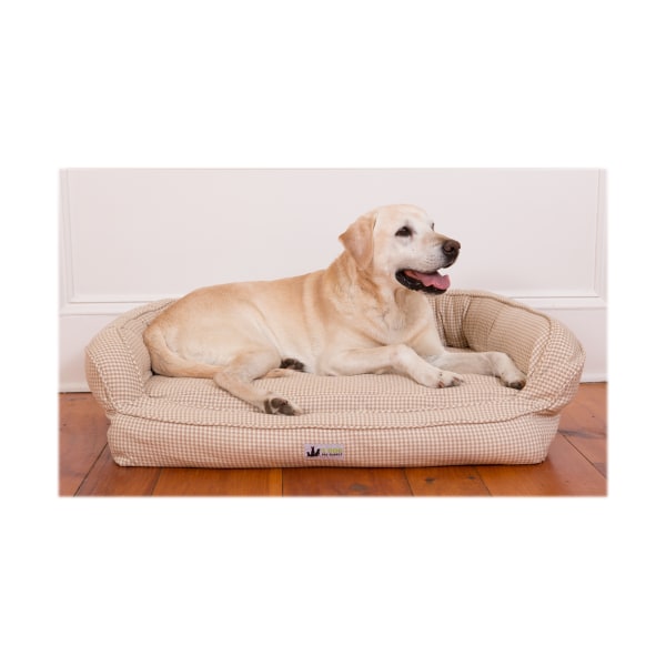 80089361 27 x 21 x 9 in. EZ Wash Premium Headrest Dog Bed, Tan Houndstooth -  3 Dog Pet Supply