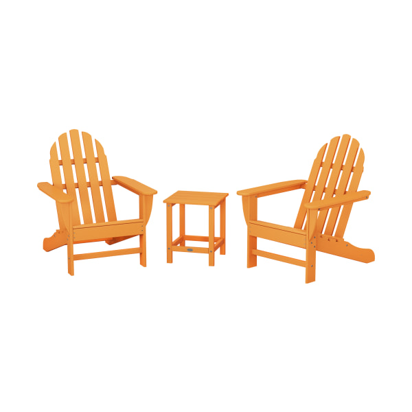 Plywood 80972681 Classic Folding Adirondack Set with Long Island Side Table, Tangerine - 3 Piece -  Polywood