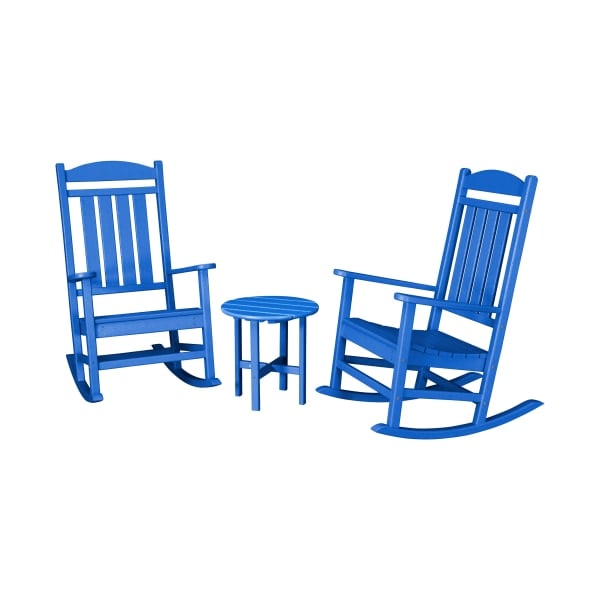 Plywood 80972850 Presidential Rocker Set with Round 18 in. Side Table, Pacific Blue - 3 Piece -  Polywood